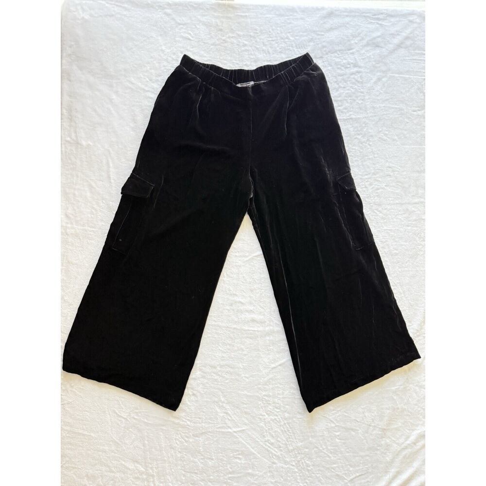 Johnny Was Zatima Womens Pant XL Black Velvet Silk Cargo Wide Leg $318 - Picture 4 of 12